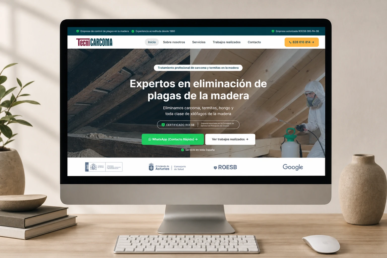 Mockup premium de la web de Tecnicarcoma en pantalla de escritorio