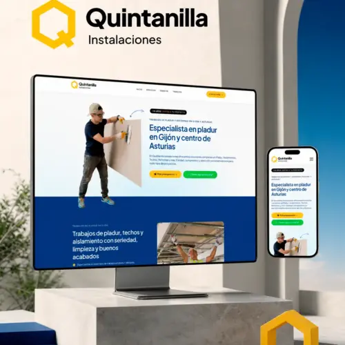 Web responsive de Quintanilla Instalaciones mostrada en ordenador y móvil