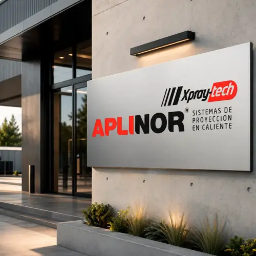 Rótulo exterior de Aplinor sobre fachada industrial en Oviedo